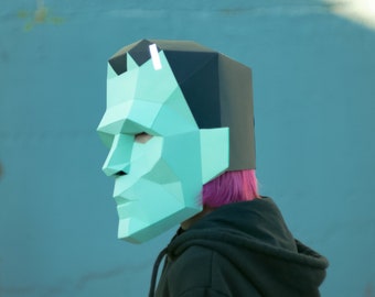 Make Frankenstein Face Mask,Polygon Mask,PDF,DIY Paper,Face Mask,Papercraft,Template,Printable Helmet,3D mask,Paper Mask,Party,Halloween