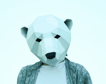Make Polar Bear Mask,Polygon Mask,White Bear,DIY Paper,PDF,Face Bear Mask,Papercraft,Template,Printable Helmet,3D mask,Paper Mask,Halloween