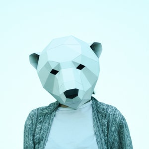 Crea maschera da orso polare, maschera poligonale, orso bianco, carta fai da te, PDF, maschera da orso, papercraft, modello, casco stampabile, maschera 3D, maschera di carta, Halloween