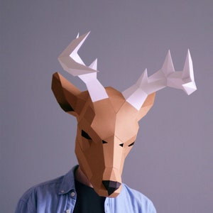 Deer mask template - DIY Animal Head, Halloween mask, Instant Pdf download, Printable Template, Papercraft Mask, 3D Polygon Masks, Low Poly,