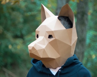 Dog Mask,DIY Animal Head,Pdf,Paper Mask,3D Polygon Masks,Low Poly,Halloween,Papercraft Face Mask,Template,Puppy,Printable,Gift