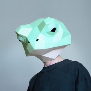 Maschera rana, Testa di animale fai da te in carta, Modello stampabile, Accessorio per costume di Halloween per gli amanti delle rane con download istantaneo di PDF, In Low Poly