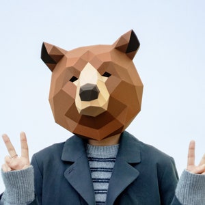 Maschera da orso,Testa fai da te,Download istantaneo di Pdf,Maschera poligonale,Maschera di carta,Stampabile, Maschere da orso 3D,Low Poly,Maschera facciale Papercraft,Modello,Halloween