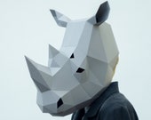 Rhino Mask, Paper Craft Template, Printable Rhinoceros, Mask, Instant Pdf Download, 3D Low Poly Mask, Origami Animal, Rhino Gift, DIY