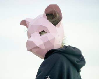 Schwein Maske,DIY 3D Maske,PDF,Polygon Papier Maske,Halloween Maske Vorlage,druckbar,Tier,Muster Maske,Low Poly,Papercraft Maske,Geschenk,Kostüm,Party