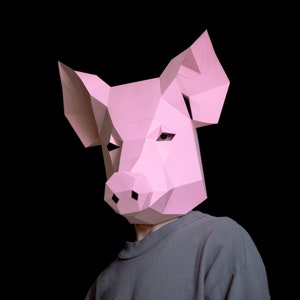 Pig Mask, Papercraft Template, Instant Pdf download, Low Poly Animal Head, DIY Accessory for Halloween Costume