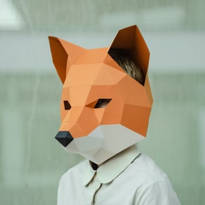 Crea maschera di volpe, testa di animale fai da te, maschere poligonali 3D, download immediato di Pdf, maschera di carta, Low Poly, maschera facciale Papercraft, modello, stampabile, costume, regalo