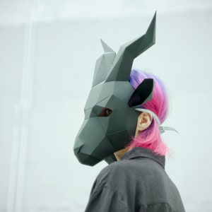 Modello Papercraft maschera di capra per costume da festa di Halloween - Download digitale istantaneo, crea la tua maschera animale 3D Low-Poly