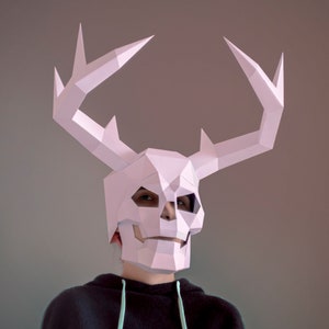 HORNED SKULL mask template - DIY  Head mask, Halloween mask, Instant Pdf download, Printable Template, Papercraft Mask, 3D Polygon Masks,