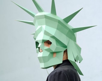 Statue Of Liberty Skull Mask,DIY Head,Instant Pdf download,Polygon mask,Paper Mask,Printable,3D Masks,Low Poly,Papercraft,Template,Halloween