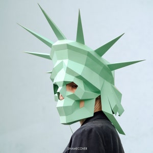 Maschera teschio Statua della libertà,Testa fai da te,Download immediato di Pdf,Maschera poligonale,Maschera di carta,Stampabile,Maschere 3D,Low Poly,Papercraft,Modello,Halloween
