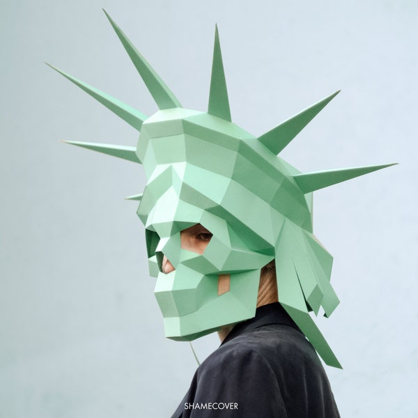 Statue Of Liberty Skull Mask,DIY Head,Instant Pdf download,Polygon mask,Paper Mask,Printable,3D Masks,Low Poly,Papercraft,Template,Halloween