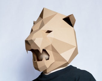 Löwen Maske, Katzen Maske, Papercraft Maske, DIY Tierkopf, Sofortiger Pdf download, Papier Maske, 3D Maske, Low Poly, Vorlage, Halloween, Printable