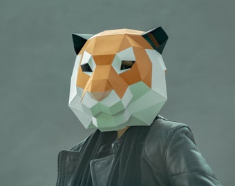 Make Tiger Face Mask,Polygon Mask,PDF,WildCat,DIY Paper,Tiger Mask,Papercraft,Template,Printable Helmet,3D mask,Paper Mask,Party,Halloween