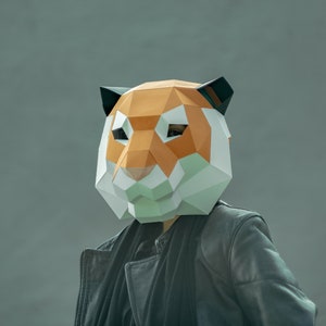 Make Tiger Face Mask,Polygon Mask,PDF,WildCat,DIY Paper,Tiger Mask,Papercraft,Template,Printable Helmet,3D mask,Paper Mask,Party,Halloween