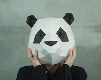パンダマスクの作り方、DIY 3Dマスク、PDF、パターンマスク、ポリゴン