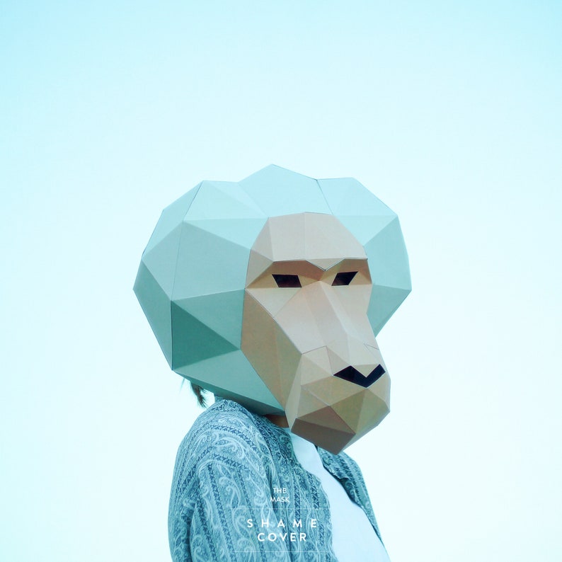 Make Baboon Monkey Mask,Ape mask,Polygon Mask,DIY Paper,PDF,Face Mask,Papercraft,Template,Printable Helmet,3D mask,Paper Mask,Halloween
