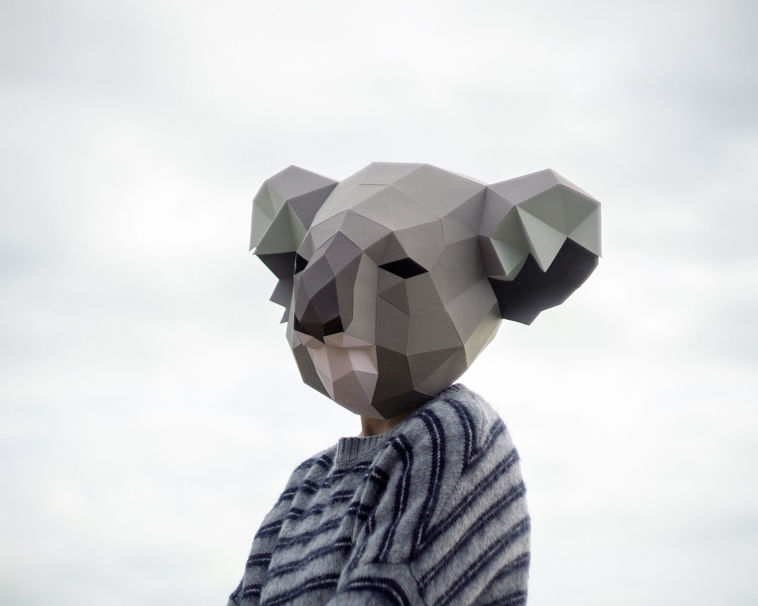 Koala Maskdiy Headinstant Pdf Downloadpolygon Maskpaper Etsy