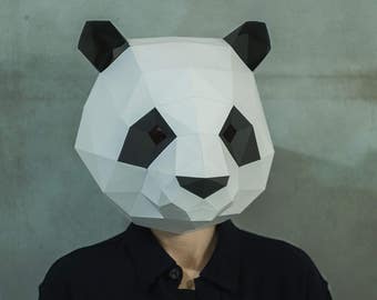 Machen Sie Panda Maske, DIY 3D-Maske, PDF, Mustermaske, Polygon-Papiermaske, Vorlage, druckbarer Kopf, Low Poly, Papercraft Gesichtsmaske, Kostüm, Halloween