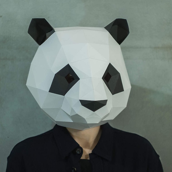 Make Panda Mask,DIY 3D mask,PDF,Pattern mask,Polygon Paper Mask,Template,Printable Head,Low Poly,Papercraft Face Mask,Costume,Halloween