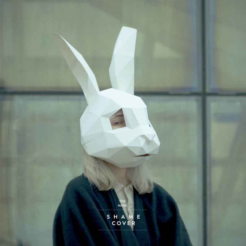 Rabbit Mask, Papercraft Mask, Easter Bunny Mask, DIY 3D mask, Paper Mask, Template, Animal, Pattern mask, Hare mask, Costume, Halloween image 3