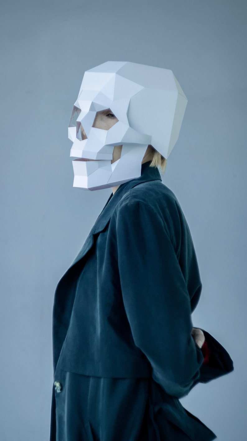 Skull Mask DIY, Papercraft Printable Template to create a DIY Low poly 3D accessory for a Halloween Skeleton costume, Skull Helmet image 1