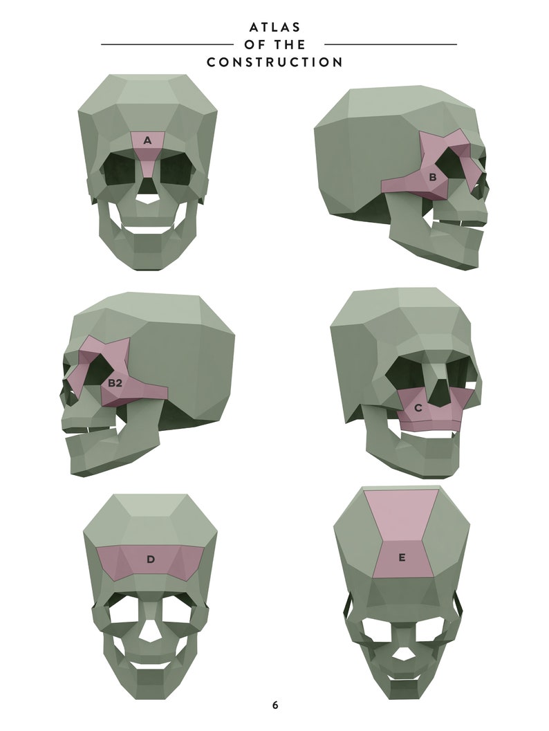 Skull Mask DIY, Papercraft Printable Template to create a DIY Low poly 3D accessory for a Halloween Skeleton costume, Skull Helmet image 4
