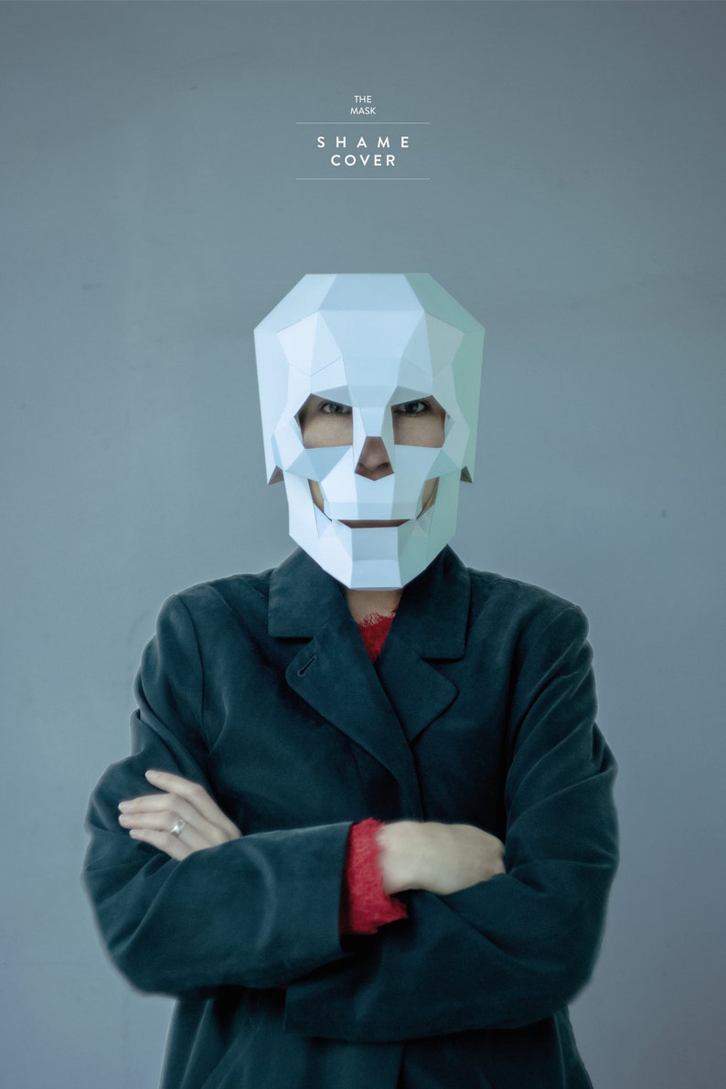 Skull Mask DIY, Papercraft Printable Template to create a DIY Low poly 3D accessory for a Halloween Skeleton costume, Skull Helmet image 2