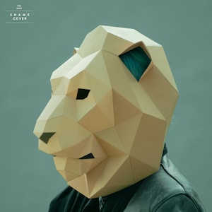 Lion Mask,Cat Mask,DIY 3D mask,PDF,Polygon Paper Mask,Template,Printable,Animal,Pattern mask,Low Poly,Papercraft Mask,Costume,Halloween image 3