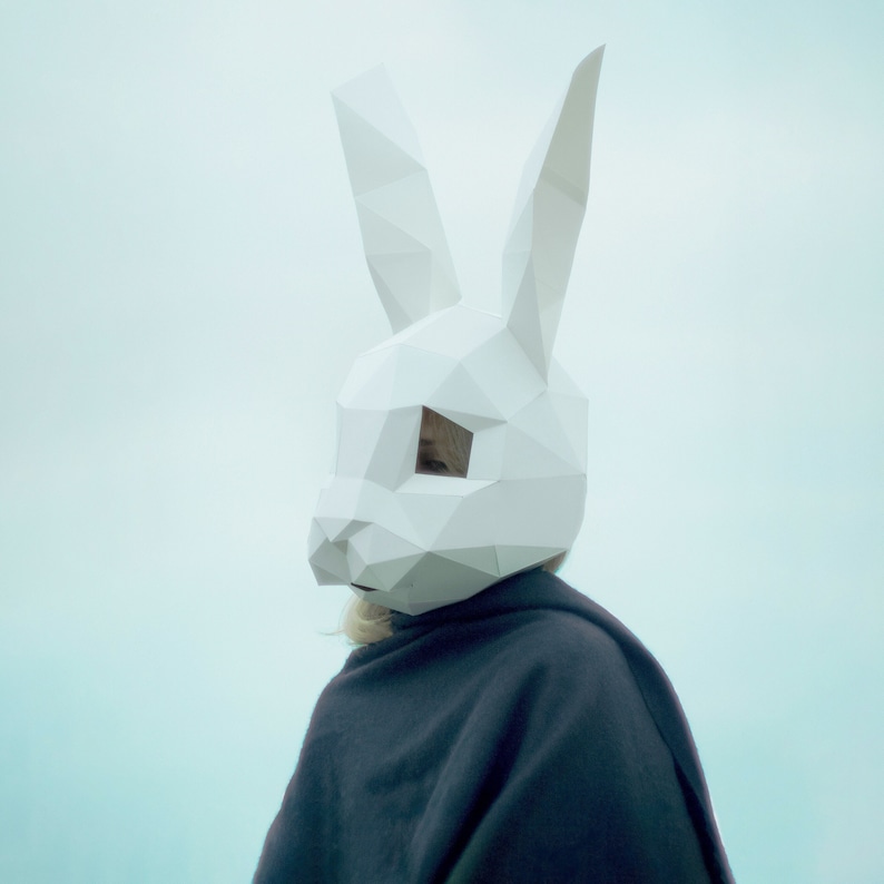 Rabbit Mask, Papercraft Mask, Easter Bunny Mask, DIY 3D mask, Paper Mask, Template, Animal, Pattern mask, Hare mask, Costume, Halloween image 1