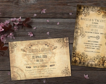 Custom Wedding Participation Kit - Printed or Digital File - TemaSteamPunk - 2 fantasies - (menu, marker, placeholder, etc.)