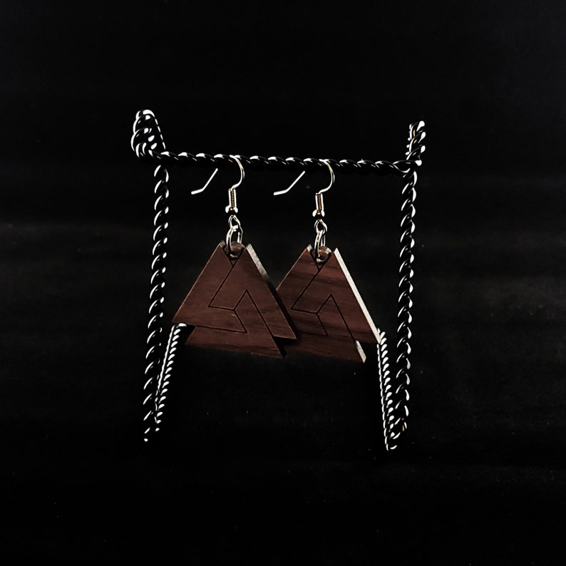 Valknut Earrings Trefoil Knot Style Walnut