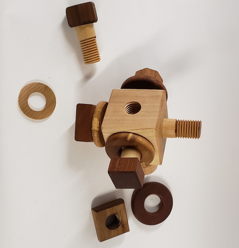 Wooden Activity Cube Nuts and Bolts Montessori Toy Etsy