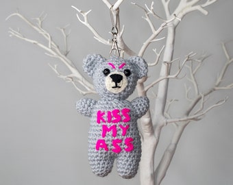 QUIRKY GIFTS Unique Crochet Bear / Gift Idea / Adult Humour / Kiss My Ass / Fuck Keychain / Handmade Gift / Gift For Friend / Desk Décor