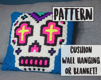 SKULL CUSHION Crochet Pattern (C2C) / Digital Download / Crochet Wall Hanging / Quirky Décor / Eclectic Décor / PDF Patterns /Gothic Décor