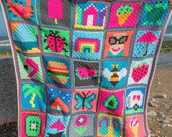 CROCHET BLANKET PATTERN (C2C) / Digital Download / Throw Blanket / Summer Décor / Picnic Blanket / Crochet Gift / Quirky Décor / Afghan