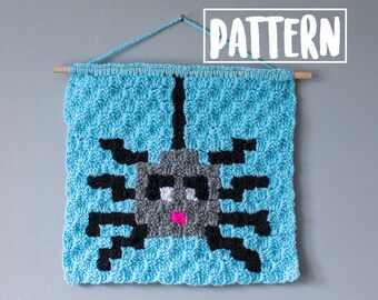 CROCHET SPIDER PATTERN / Crochet Wall Hanging / Corner to Corner Crochet (C2C) / Digital Download / Halloween Crochet / Crochet Blanket