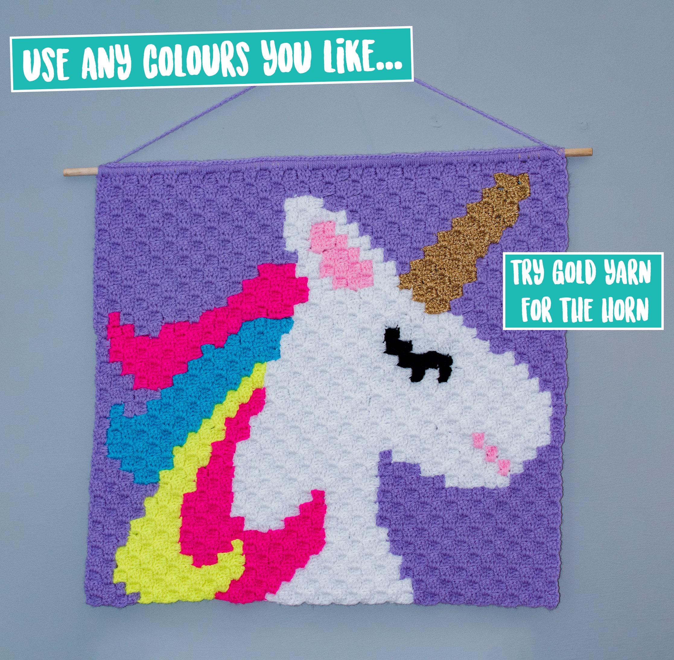 GIANT UNICORN C2C Wall Hanging Crochet Pattern / Corner to Etsy