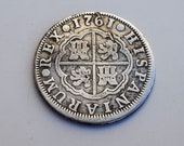 Rare Beautiful 2 reales coin silver Charles III shipwreck Spanish currency Pirate Treasure - 1761