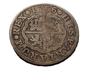 Spanish - Rare Authentic Beautiful 2 Real Silver Charles III Shipwreck Spanish Coin Pirate Treasure - 1766 - historical gift