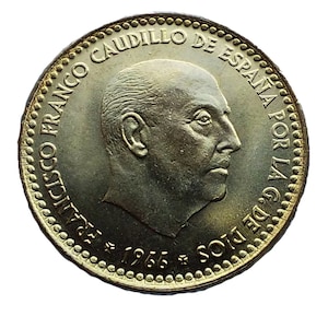Spain - Authentic bronze 1 peseta coin of Francis Franco 1966 - (*19 *75) UNC