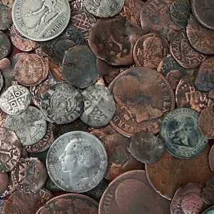 Spain- beautiful authentic lot of more than 120 bronze, silver coins - ROMAN, MEDIEVAL, COLONIAL - historical gift - Christmas gift