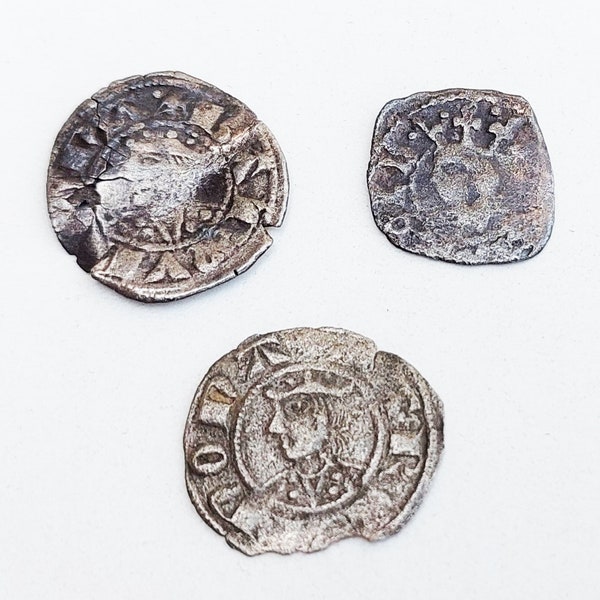 Authentic Lot of 3 Medieval Templar Crusader Antique Silver Coins - 12th 14th Century