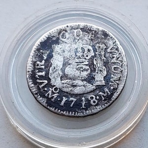 1718 Mexico Silver 1/2 Real Genuine Antique Spanish Colonial Pirate Coin of 1700 - shipwreck coin - historical gift - Christmas gift