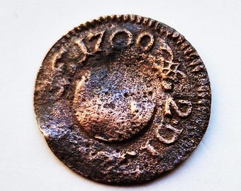 希少 - 本物 美しい銅貨 難破船 スペイン海賊の宝物 - 1700年 - 歴史的ギフト - クリスマスギフト