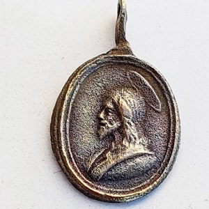 Authentic beautiful Oval bronze medal Dedication Jesus Christ / Virgin Mary - 17th century - historical gift
