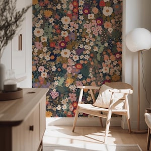 Herbstliche Blumen - Retro Blumenmuster Tapete Wandbild - Wieder ablösbare Wanddeko - Kinderzimmer, Baby Girl