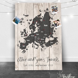 Personalised World Travel Push Pin Map- Wood Effect + Colour Options - 100 free pins