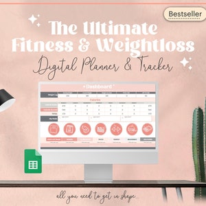 Weight Loss & Fitness Tracker Spreadsheet for Google Sheets | Habit Tracker, Digital Meal Planner, Workout, Macro + Calories, Activity Log