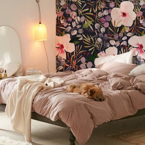 Rosa Navy and Blush Drawn Floral Wall Mural - Peel and Stick or Traditional Wallpaper - Girls Flower Bedroom